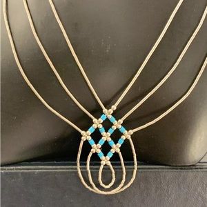 Native American Southwest Liquid 925 silver turquoise woven necklace 16”